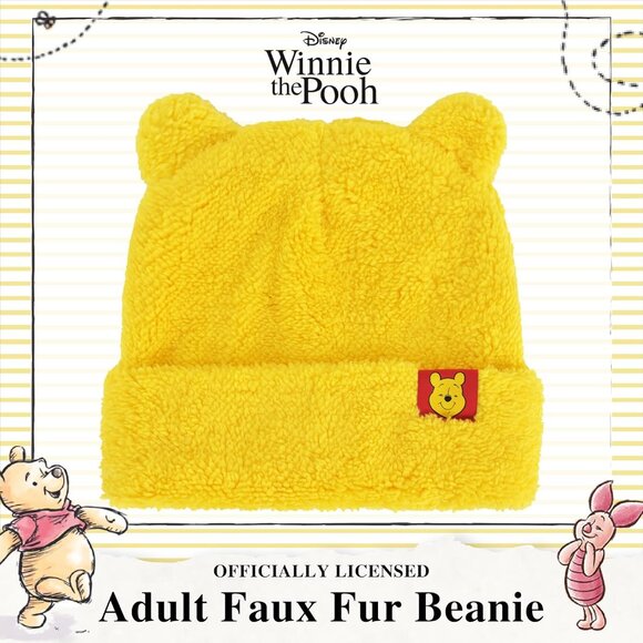 Winnie The Pooh Beanie Hat Kids Adults Winter Knit Cap 3D Ears Yellow - Picture 2 of 6